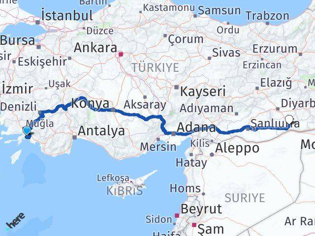 Muğla Artuklu Mardin Arası Kaç Km - Yol Haritası