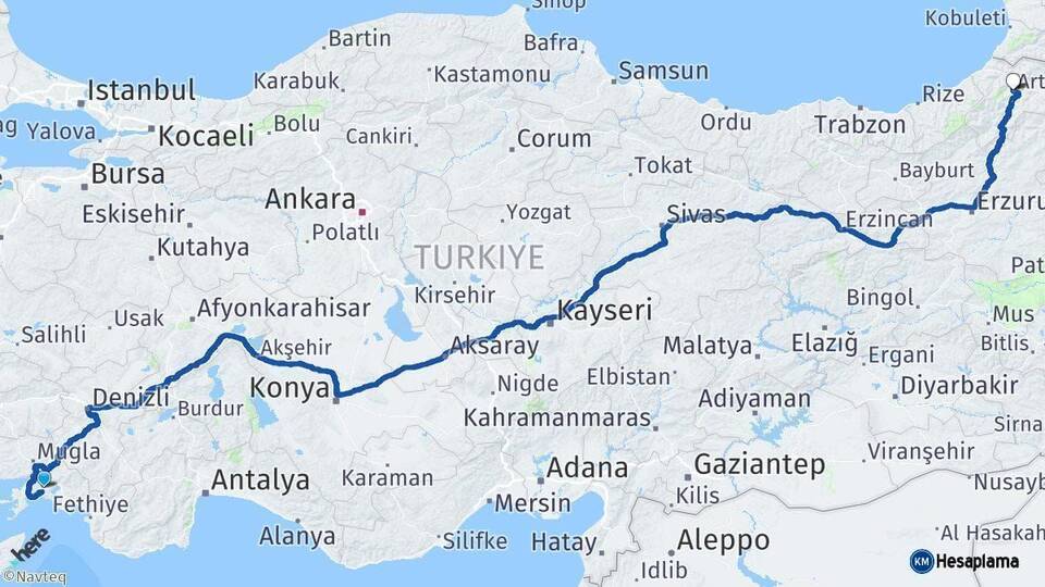 Muğla Artvin Arası Kaç Km - Yol Haritası