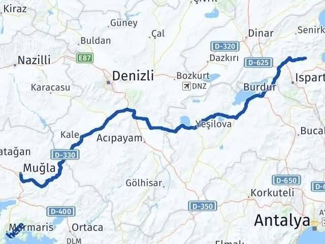 Muğla Atabey Isparta Arası Kaç Km - Yol Haritası