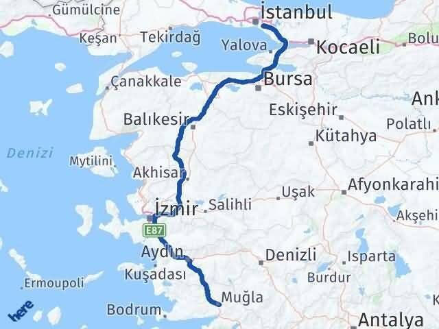 Muğla Ataşehir İstanbul Arası Kaç Km - Yol Haritası