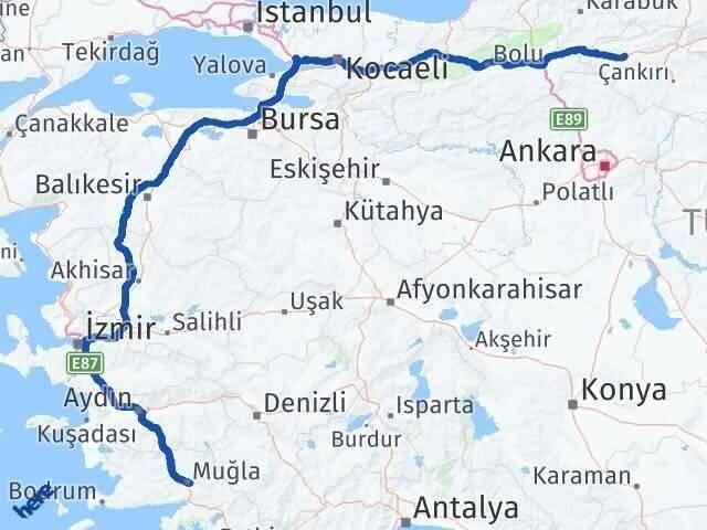 Muğla Atkaracalar Çankırı Arası Kaç Km - Yol Haritası