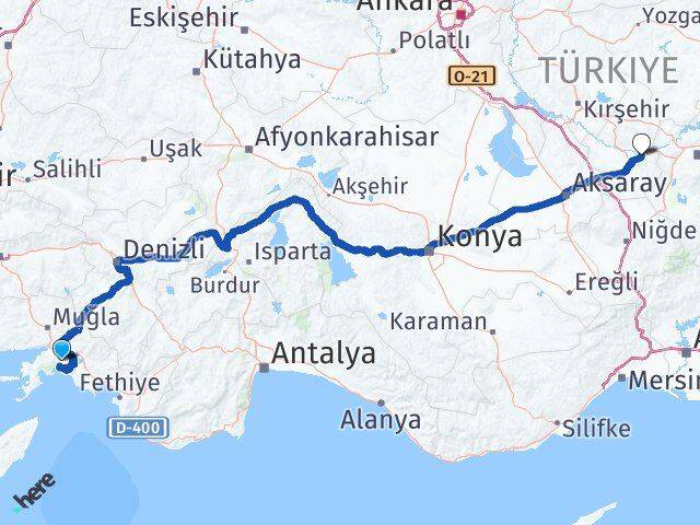 Muğla Avanos Nevşehir Arası Kaç Km - Yol Haritası
