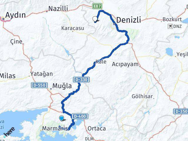 Muğla Babadağ Denizli Arası Kaç Km - Yol Haritası