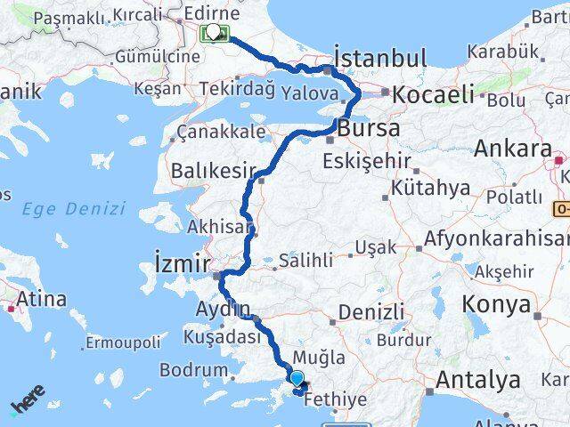 Muğla Babaeski Kırklareli Arası Kaç Km - Yol Haritası