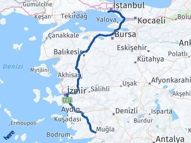 Muğla Bakırköy İstanbul Arası Kaç Km - Yol Haritası