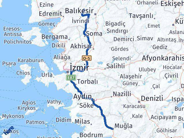 Muğla Balya Balıkesir Arası Kaç Km - Yol Haritası