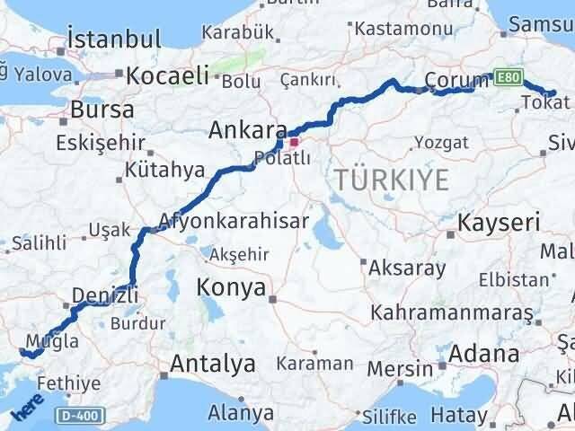 Muğla Başçiftlik Tokat Arası Kaç Km - Yol Haritası