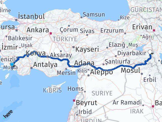 Muğla Başkale Van Arası Kaç Km - Yol Haritası