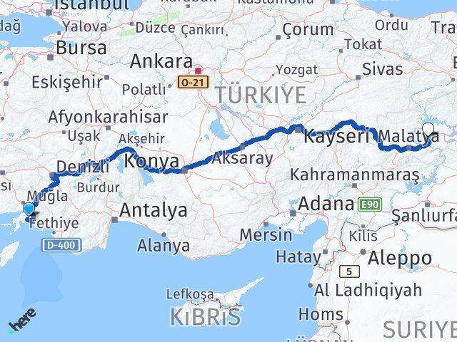 Muğla Baskil Elazığ Arası Kaç Km - Yol Haritası
