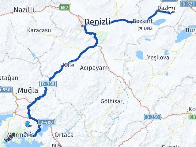 Muğla Başmakçı Afyonkarahisar Arası Kaç Km - Yol Haritası