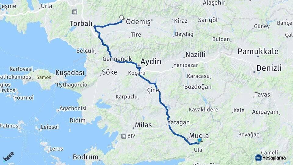 Muğla Bayındır İzmir Arası Kaç Km - Yol Haritası