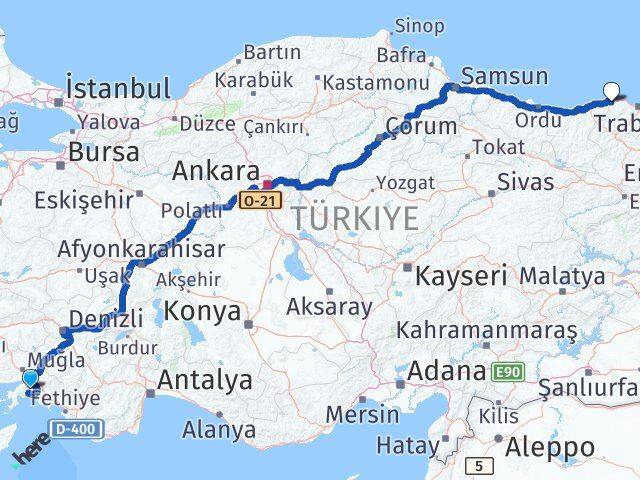 Muğla Beşikdüzü Trabzon Arası Kaç Km - Yol Haritası