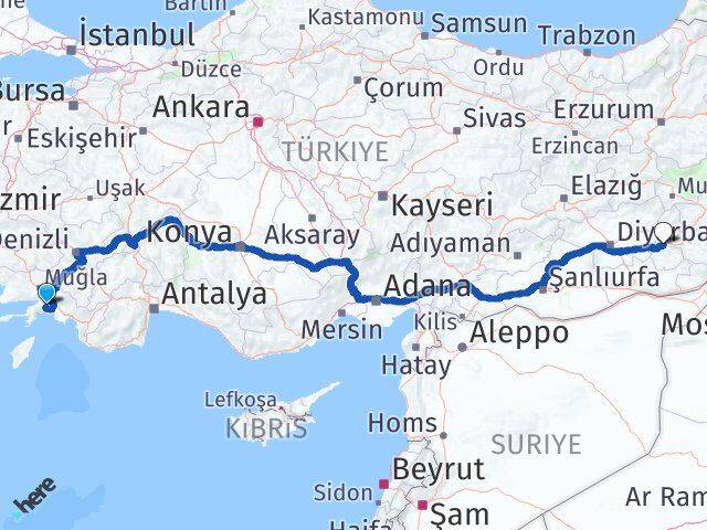 Muğla Beşiri Batman Arası Kaç Km - Yol Haritası