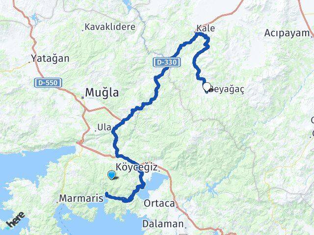 Muğla Beyağaç Denizli Arası Kaç Km - Yol Haritası