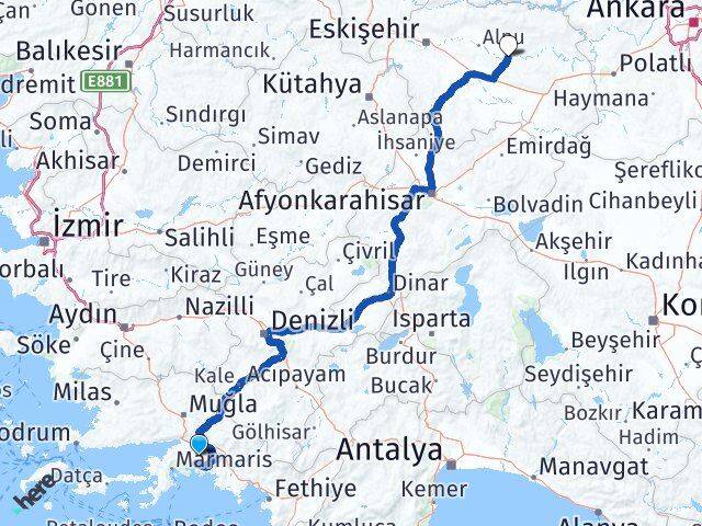 Muğla Beylikova Eskişehir Arası Kaç Km - Yol Haritası