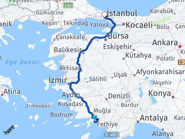 Muğla Beyoğlu İstanbul Arası Kaç Km - Yol Haritası