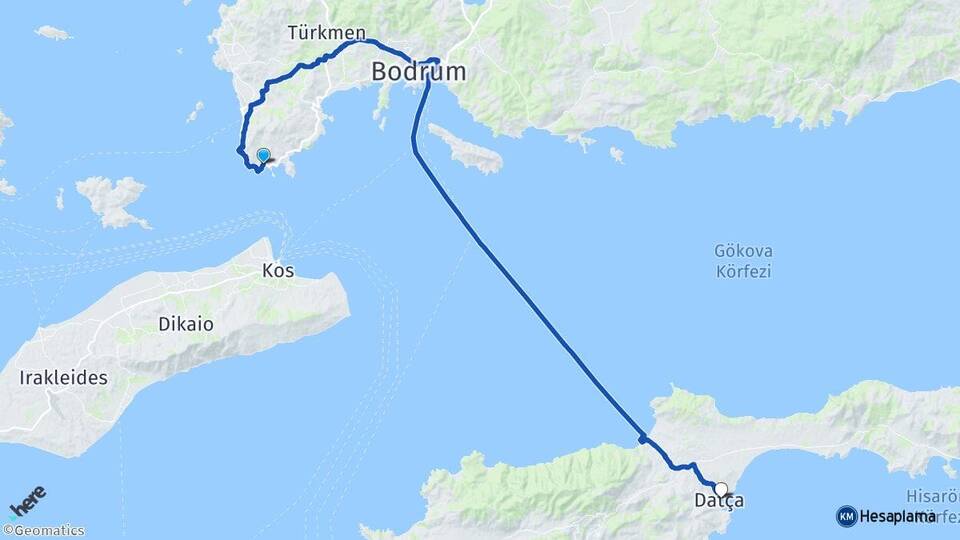 Muğla Bodrum Akyarlar Datça Arası Kaç Km - Yol Haritası