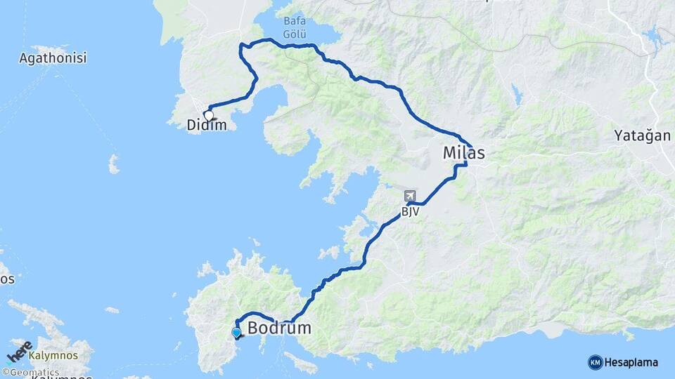 Muğla Bodrum Bitez Didim Aydın Arası Kaç Km - Yol Haritası