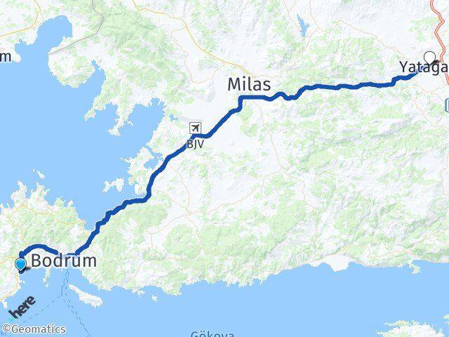 Muğla Bodrum Bitez Yatağan Arası Kaç Km - Yol Haritası