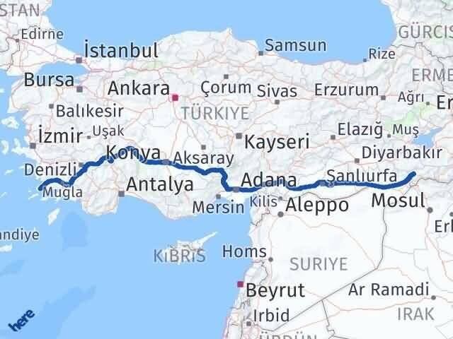 Muğla Bodrum Şırnak Arası Kaç Km - Yol Haritası