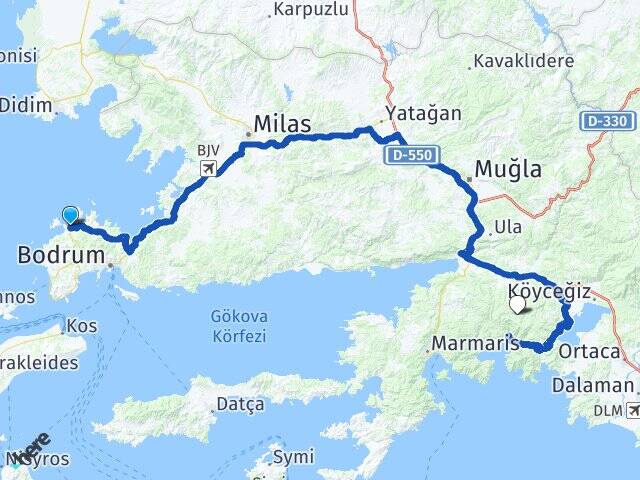 Muğla Bodrum Yalıkavak Arası Kaç Km - Yol Haritası