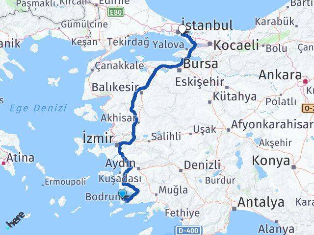 Muğla Bodrum Yalıkavak Ataşehir İstanbul Arası Kaç Km - Yol Haritası