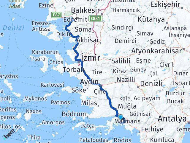 Muğla Burhaniye Balıkesir Arası Kaç Km - Yol Haritası