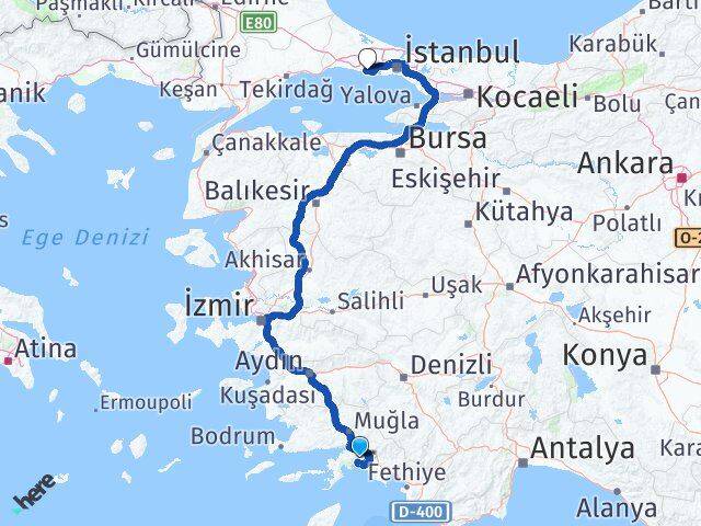 Muğla Büyükçekmece İstanbul Arası Kaç Km - Yol Haritası