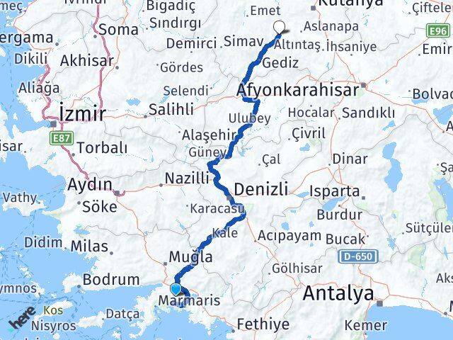 Muğla Çavdarhisar Kütahya Arası Kaç Km - Yol Haritası