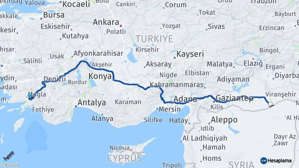 Muğla Ceylanpınar Şanlıurfa Arası Kaç Km - Yol Haritası