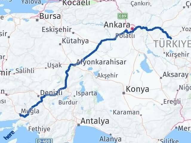 Muğla Çiçekdağı Kırşehir Arası Kaç Km - Yol Haritası