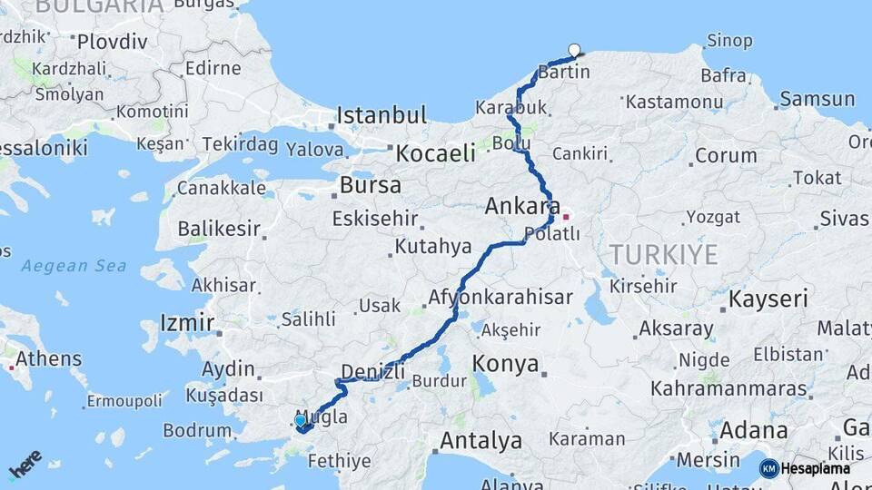 Muğla Cide Kastamonu Arası Kaç Km - Yol Haritası