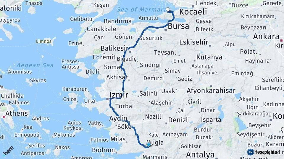 Muğla Çınarcık Yalova Arası Kaç Km - Yol Haritası