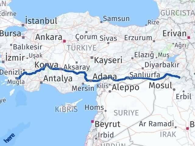 Muğla Çukurca Hakkari Arası Kaç Km - Yol Haritası