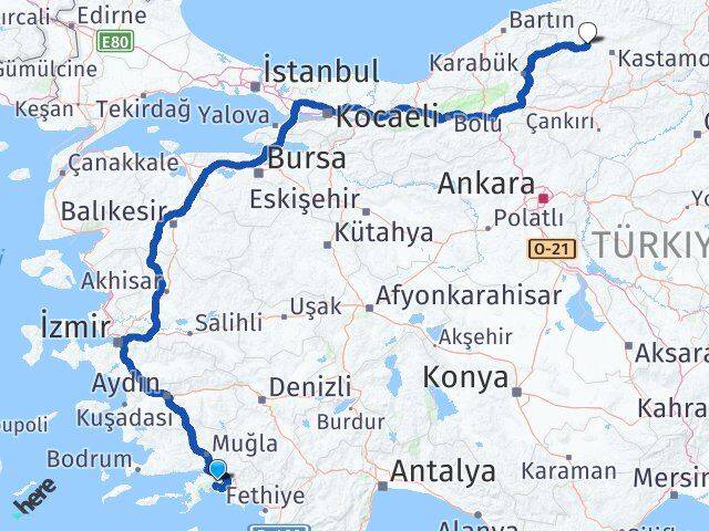 Muğla Daday Kastamonu Arası Kaç Km - Yol Haritası