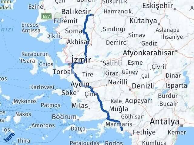 Muğla Dalaman Balıkesir Arası Kaç Km - Yol Haritası
