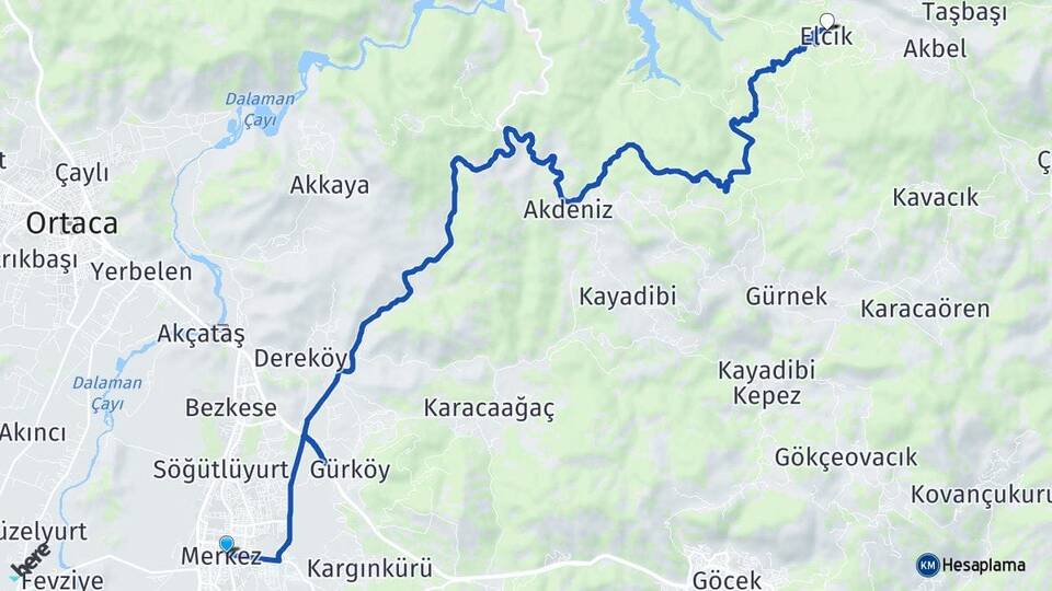 Muğla Dalaman Elcik Dalaman Arası Kaç Km - Yol Haritası