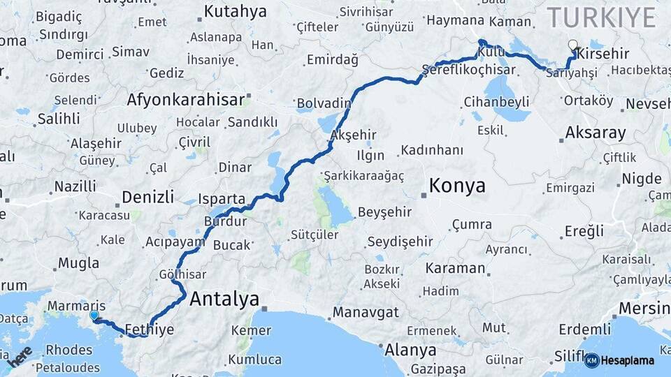 Muğla Dalaman Kırşehir Arası Kaç Km - Yol Haritası