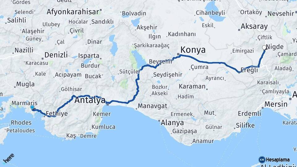 Muğla Dalaman Niğde Arası Kaç Km - Yol Haritası