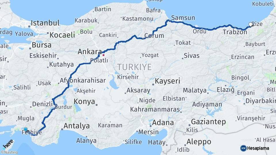 Muğla Dalaman Rize Arası Kaç Km - Yol Haritası