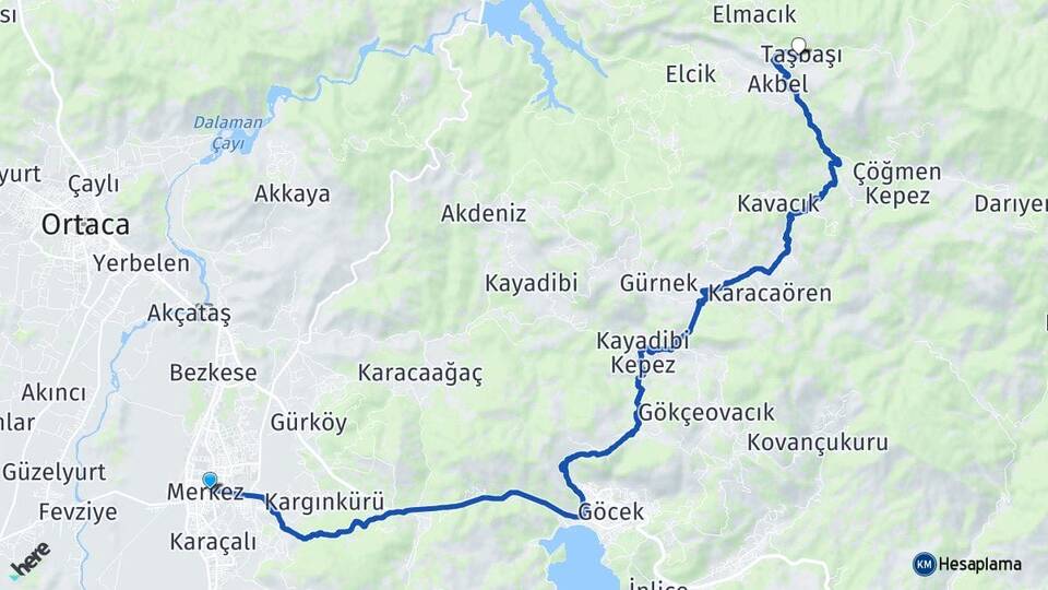 Muğla Dalaman Taşbaşı Dalaman Arası Kaç Km - Yol Haritası