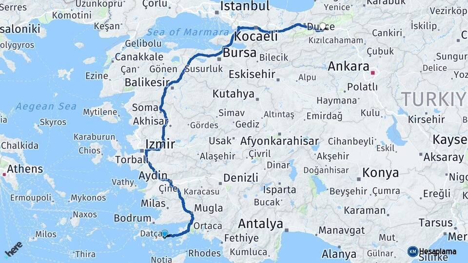 Muğla Datça Bolu Arası Kaç Km - Yol Haritası