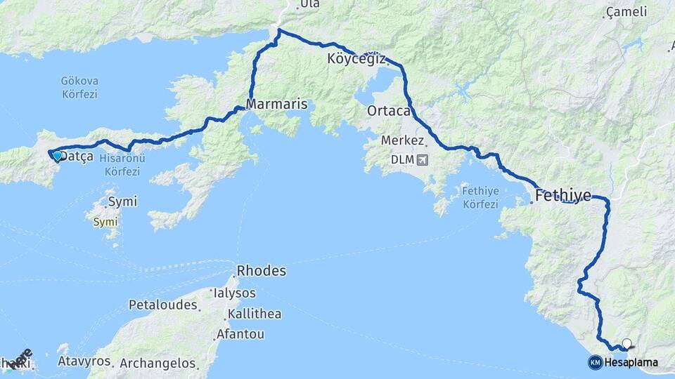 Muğla Datça Kalkan Kaş Antalya Arası Kaç Km - Yol Haritası