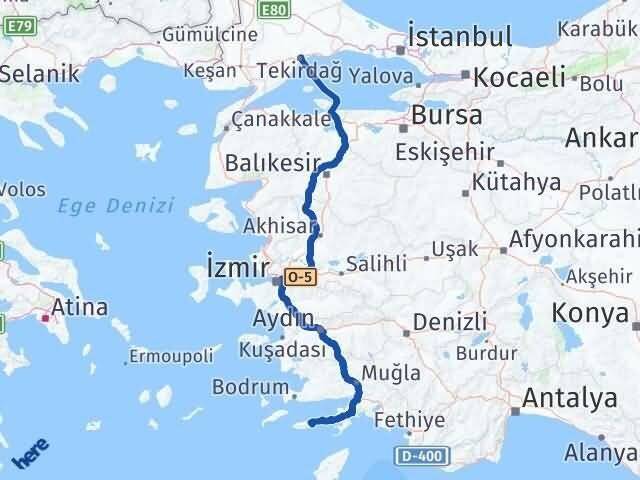 Muğla Datça Tekirdağ Arası Kaç Km - Yol Haritası