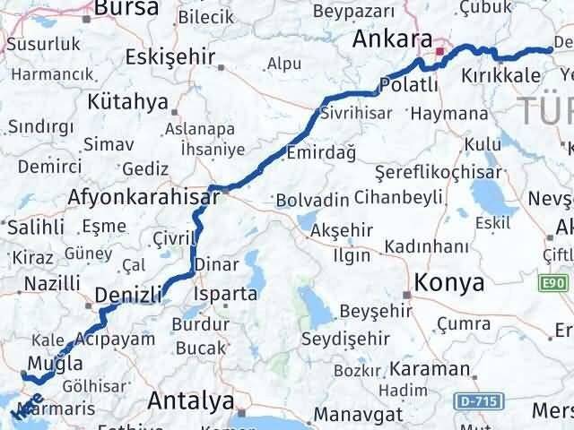 Muğla Delice Kırıkkale Arası Kaç Km - Yol Haritası