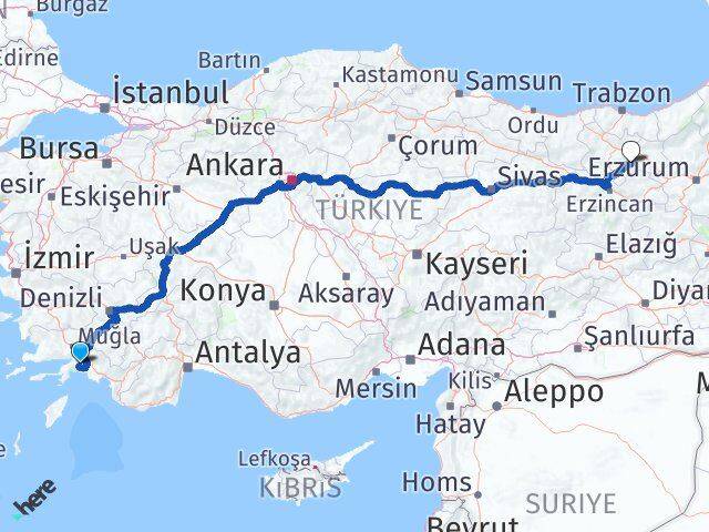 Muğla Demirözü Bayburt Arası Kaç Km - Yol Haritası