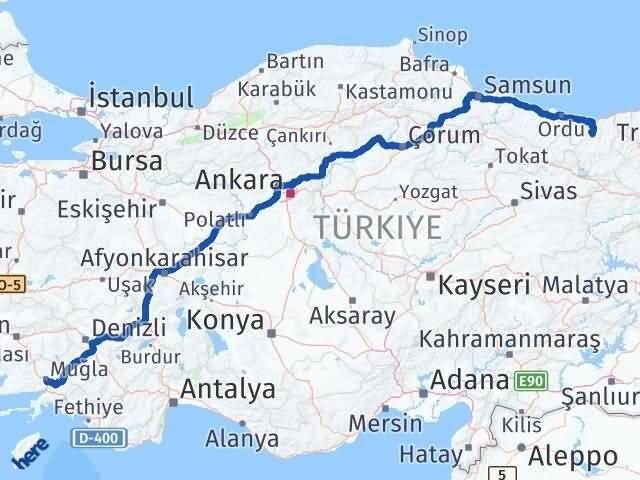 Muğla Dereli Giresun Arası Kaç Km - Yol Haritası