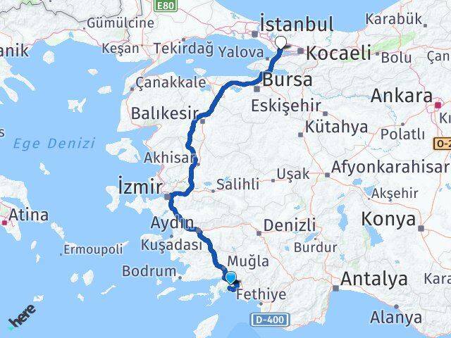Muğla Dilovası Kocaeli Arası Kaç Km - Yol Haritası