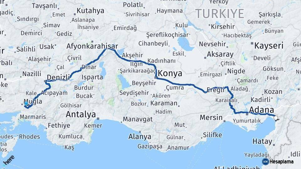 Muğla Dörtyol Hatay Arası Kaç Km - Yol Haritası