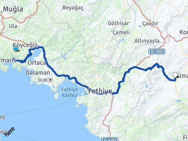 Muğla Elmalı Antalya Arası Kaç Km - Yol Haritası